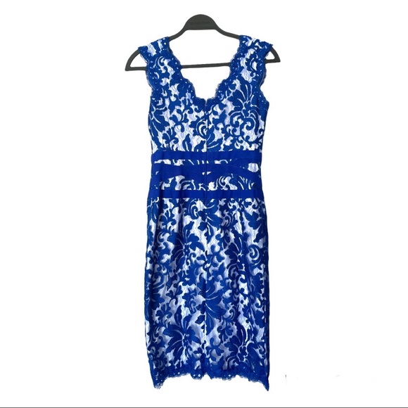 NWT Tadashi Shoji Embroidered Lace V-Neck Vibrant Blue Dress Size 2 - Picture 6 of 10